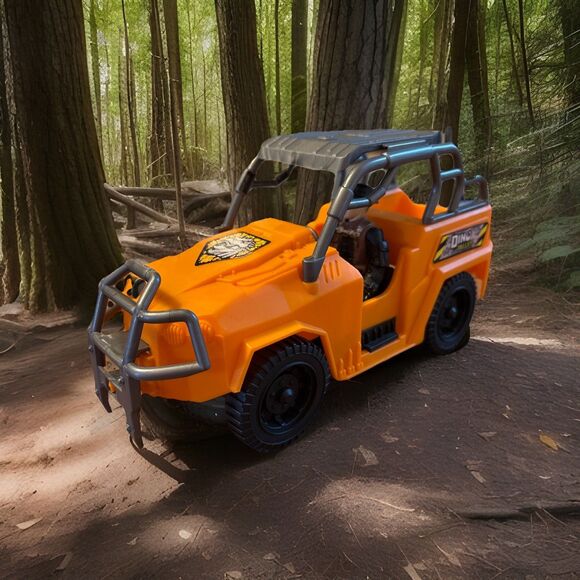 Chap Mei Dino Valley Orange Jeep Truck Vehicle With Figure 9" Dinosaur Car - Picture 1 of 9